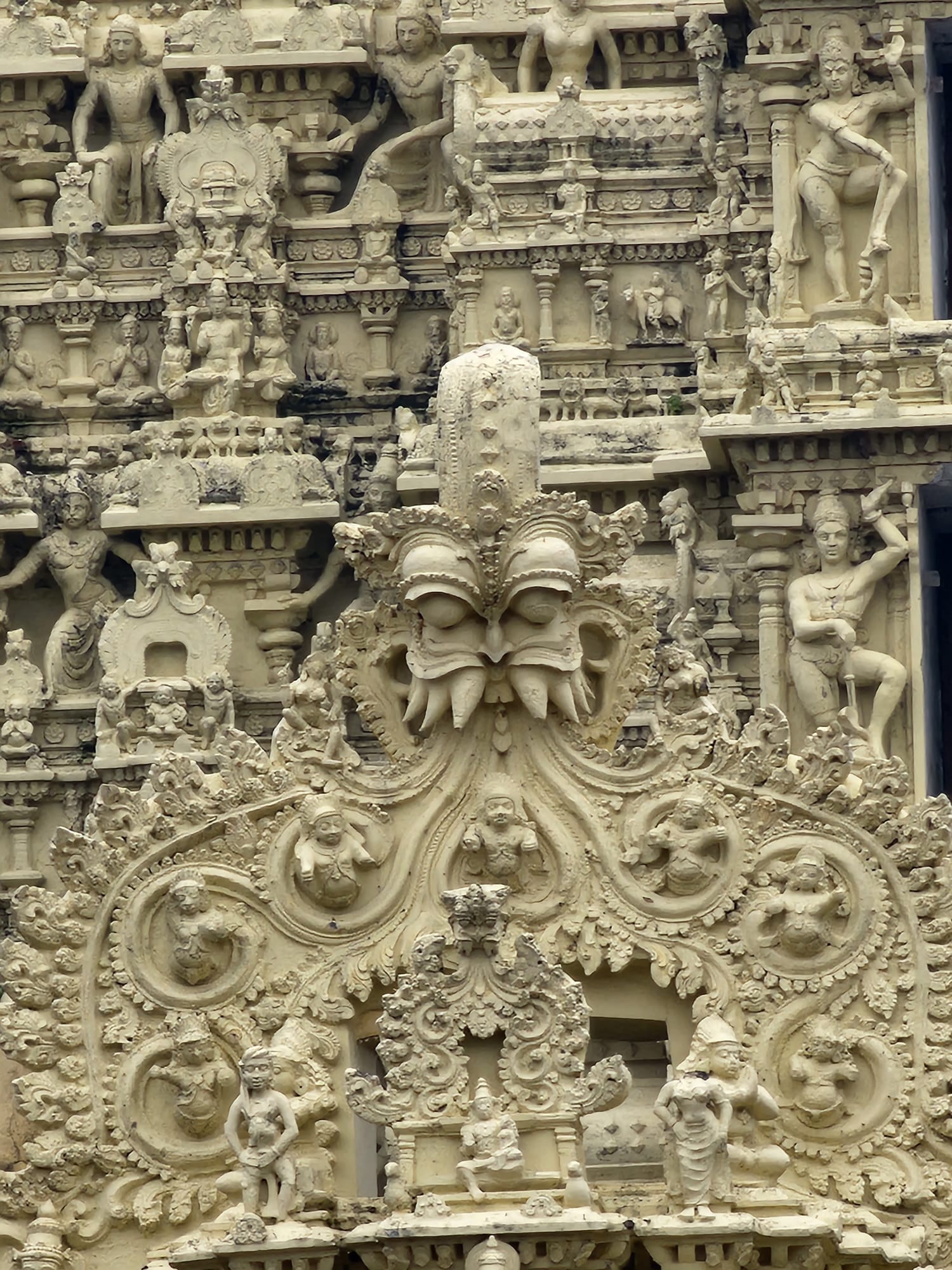 Close-up of detailed Hindu temple carvings in India